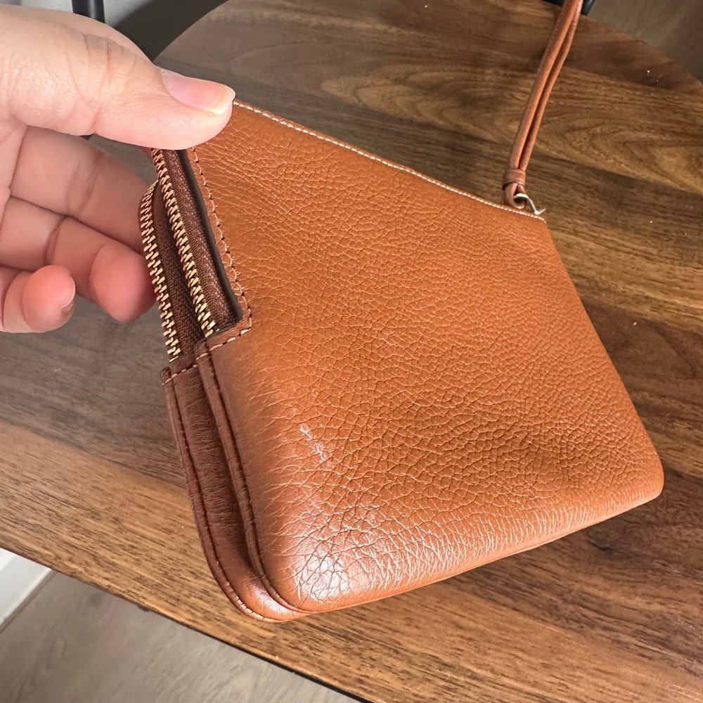 Coach Double Zip Wristlet Pebbled Leather Saddle Brown Gold Hardware Large - Picture 3 of 6